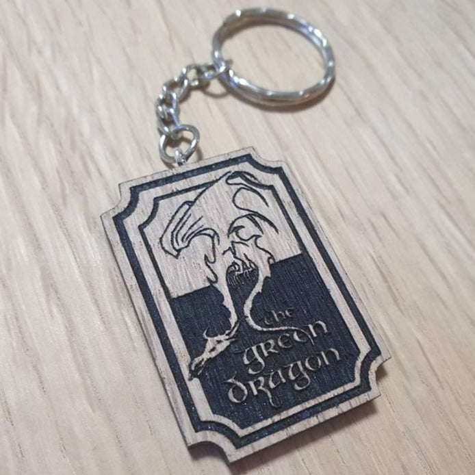 Lasercut wooden keyring keychain. LOTR Green Dragon