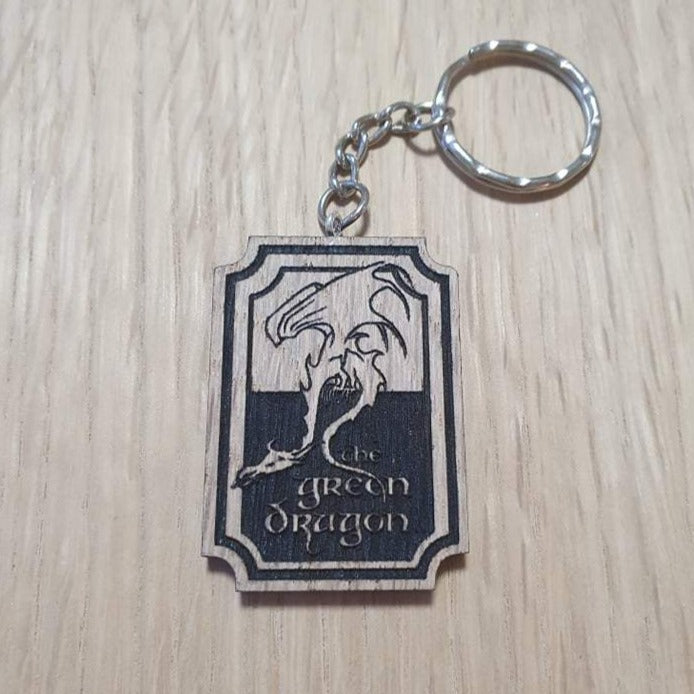 Lasercut wooden keyring keychain. LOTR Green Dragon