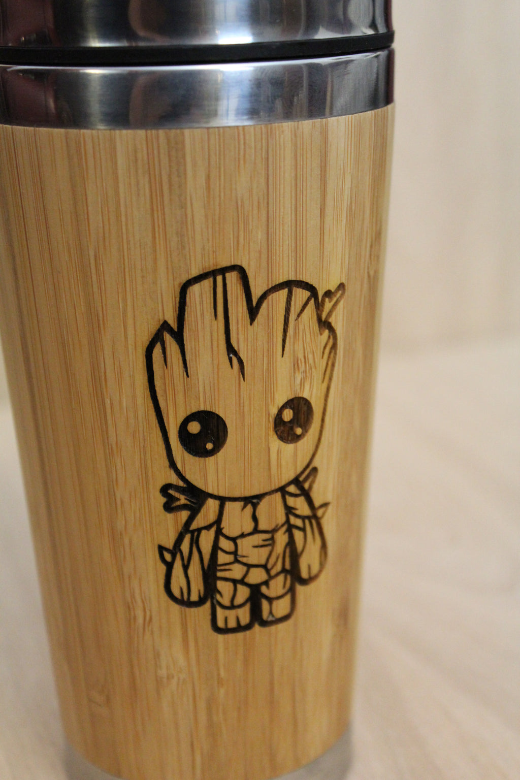 Lasercut Travel Mug   - S-Steel with 100% Bamboo exterior - Baby Groot