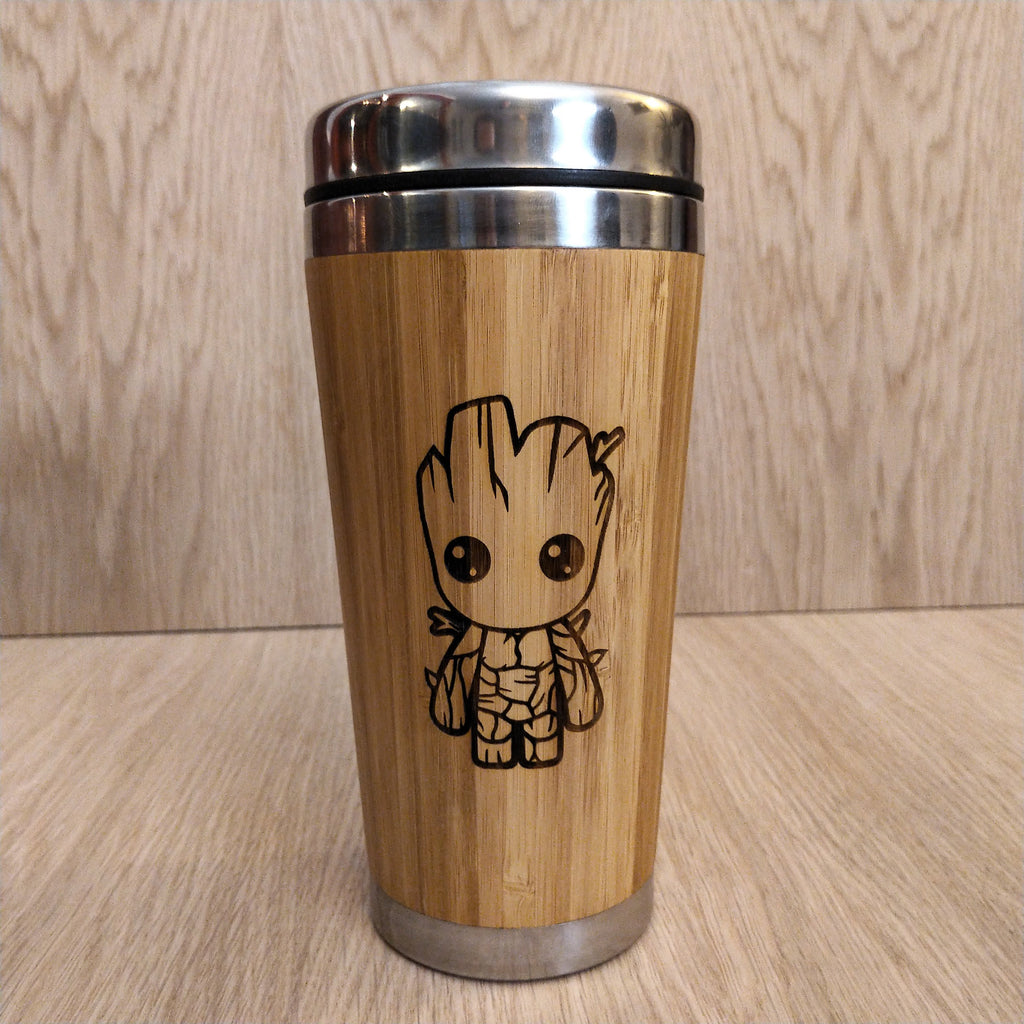 Lasercut Travel Mug   - S-Steel with 100% Bamboo exterior - Baby Groot