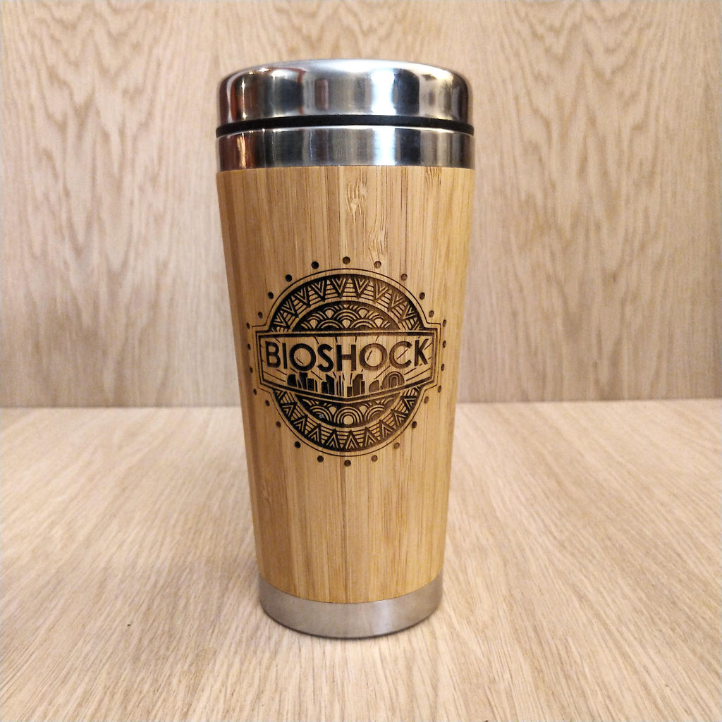 Lasercut Travel Mug   - S-Steel with 100% Bamboo exterior - Bioshock