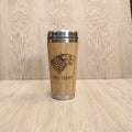 Lasercut Travel Mug personalised - S-Steel with 100% Bamboo exterior  -  House Stark Not Today