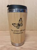 Lasercut Travel Mug personalised - S-Steel with 100% Bamboo exterior  -  Life is strange butterfly consequences