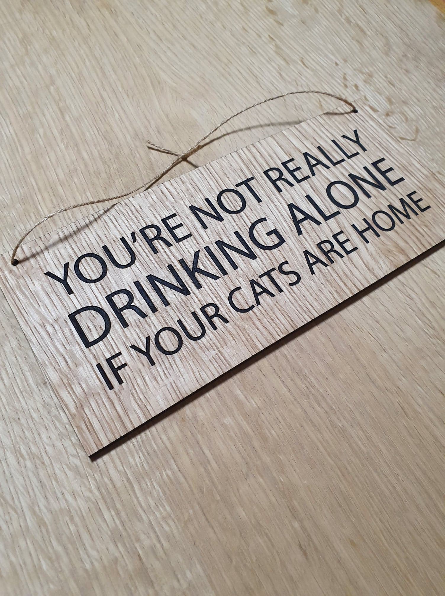Lasercut wooden sign LARGE personalised - Drinking with cats