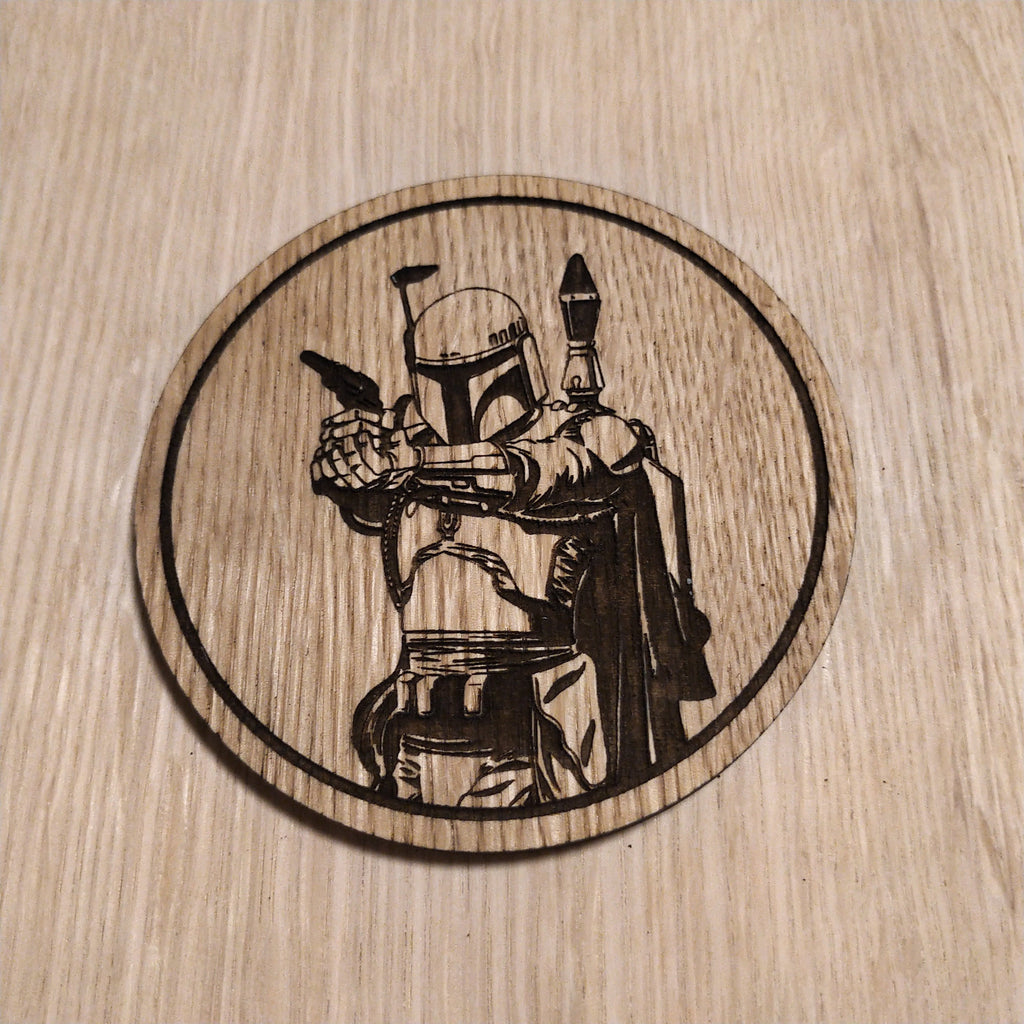 Laser cut wooden coaster. Mando Bounty Hunter - Unique Gift lasercut