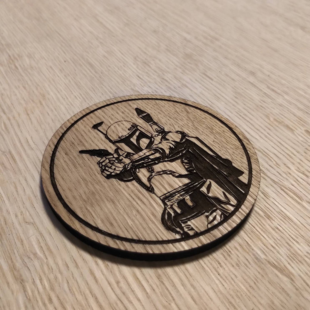 Laser cut wooden coaster. Mando Bounty Hunter - Unique Gift lasercut