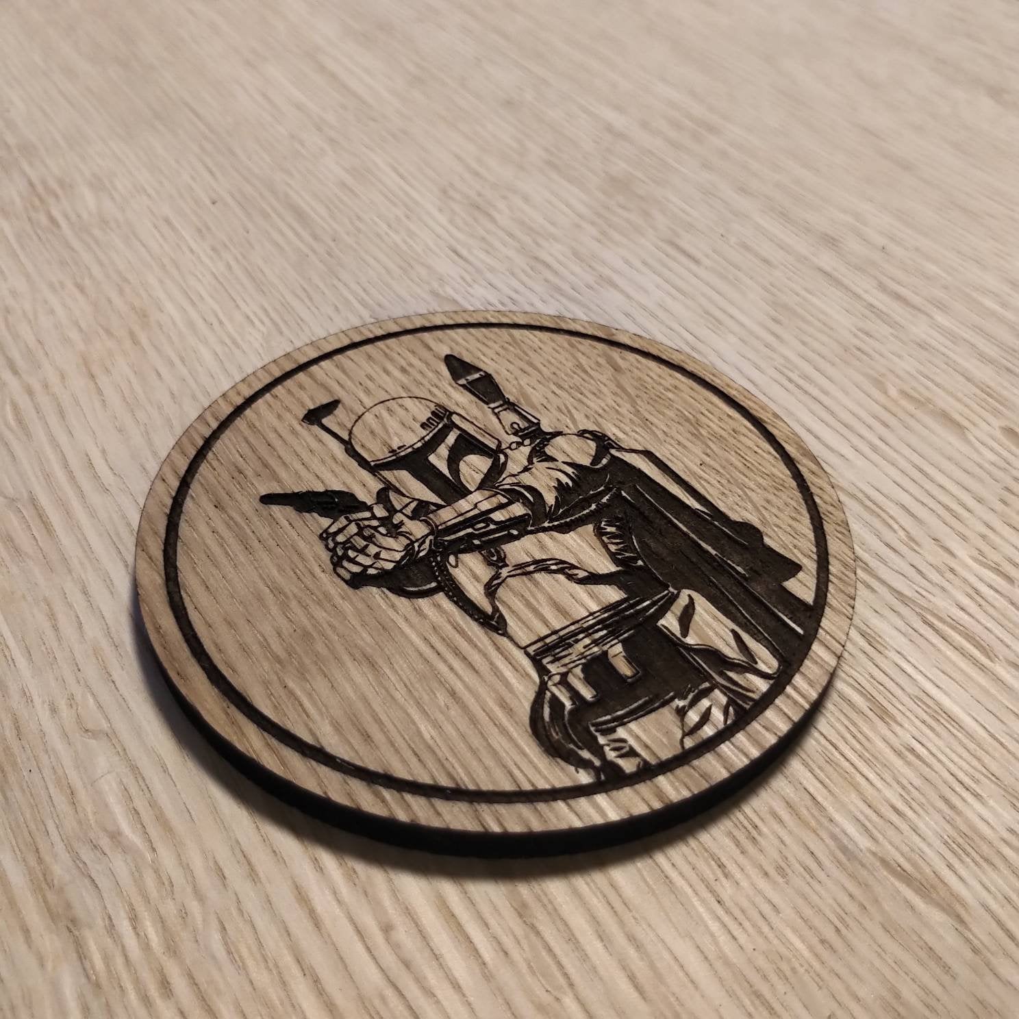 Laser cut wooden coaster. Mando Bounty Hunter - Unique Gift lasercut