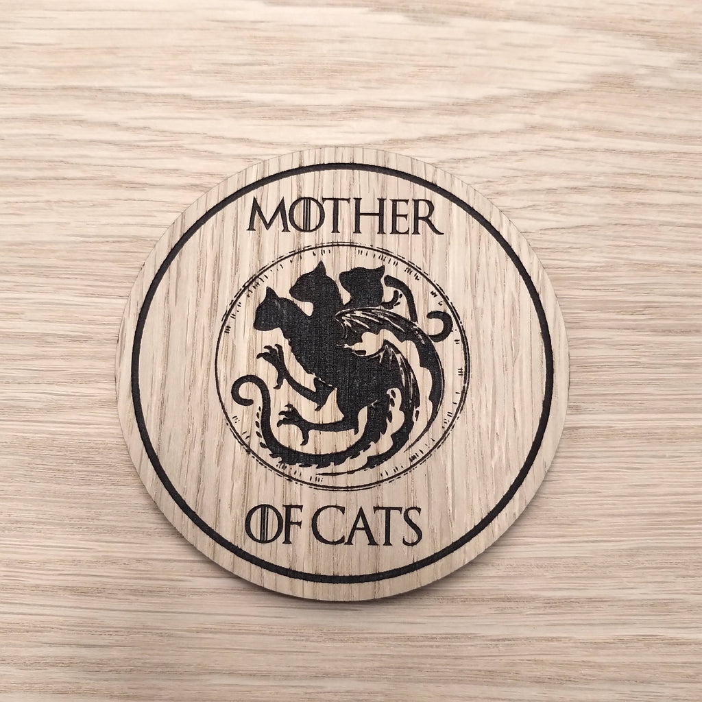 Laser cut wooden coaster.  Pun for pets Mother of Cats - Unique Gift lasercut