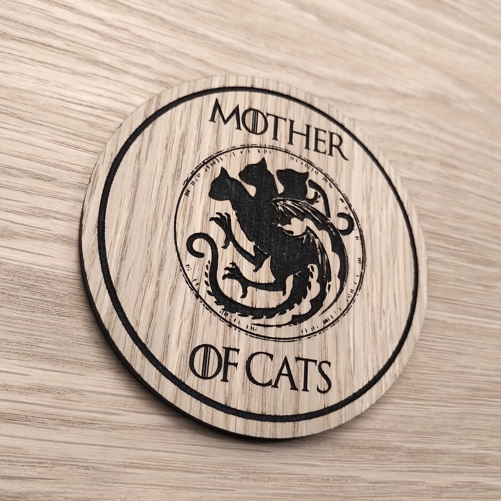 Laser cut wooden coaster.  Pun for pets Mother of Cats - Unique Gift lasercut