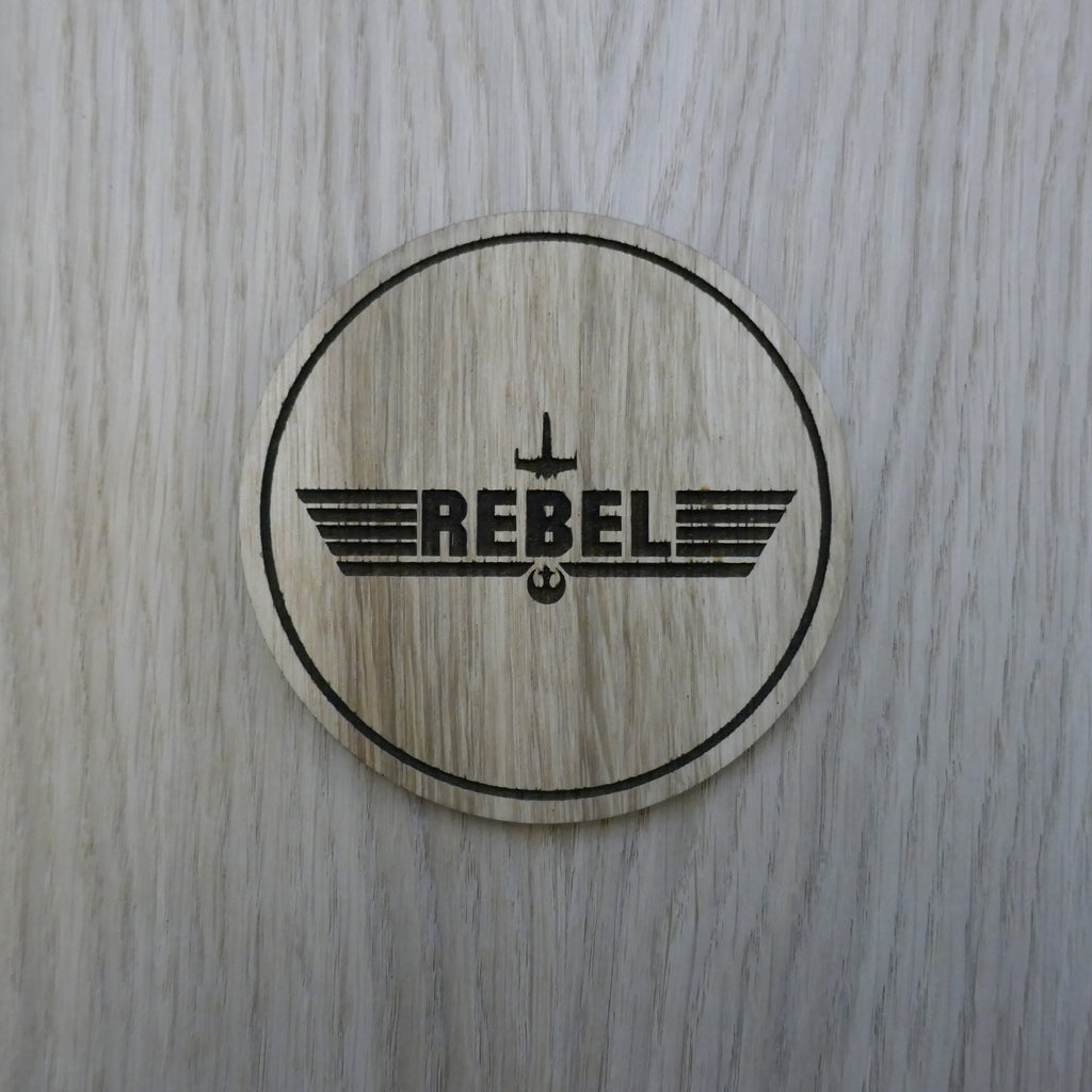 Laser cut wooden coaster. Rebel top gun - Unique Gift lasercut