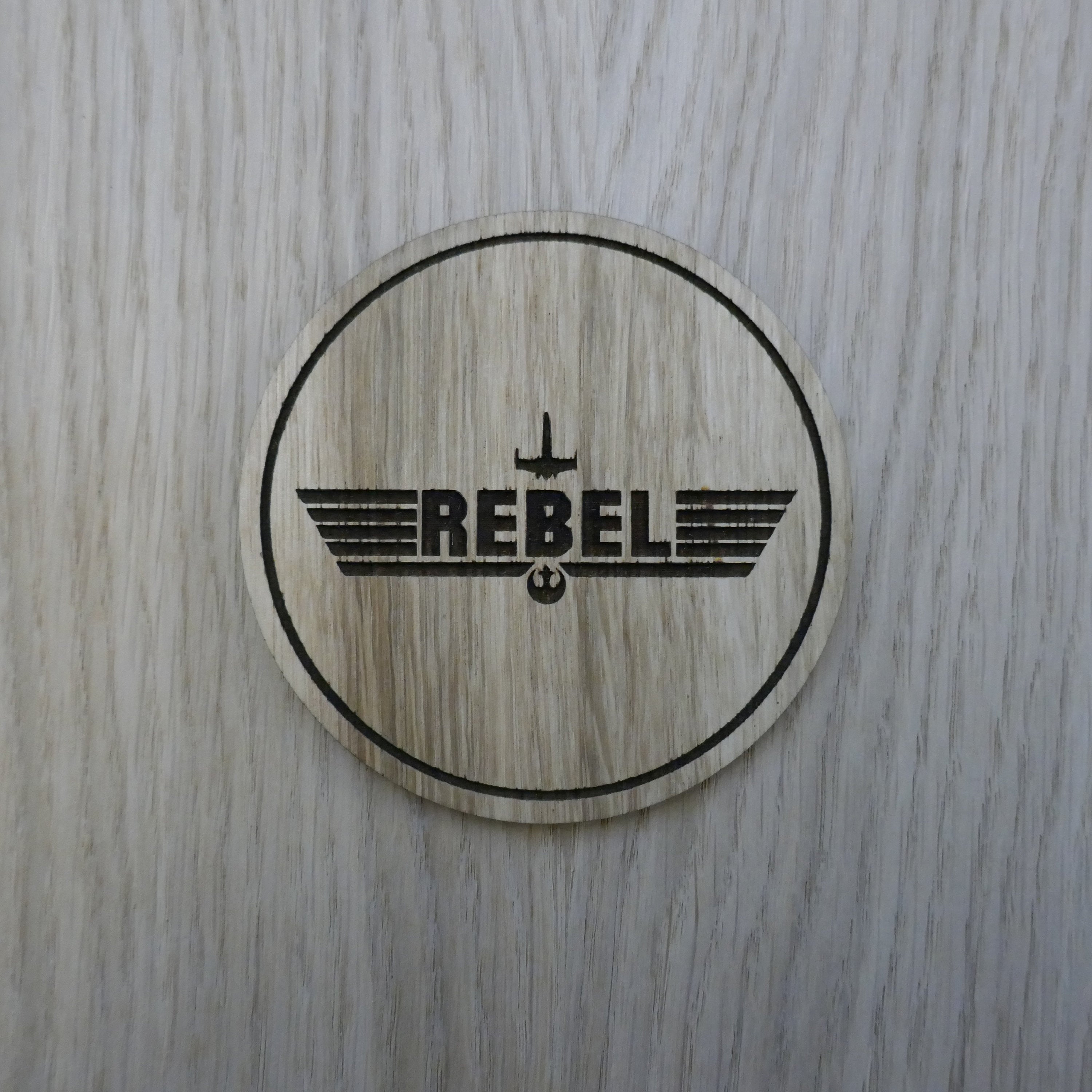 Laser cut wooden coaster. Rebel top gun - Unique Gift lasercut