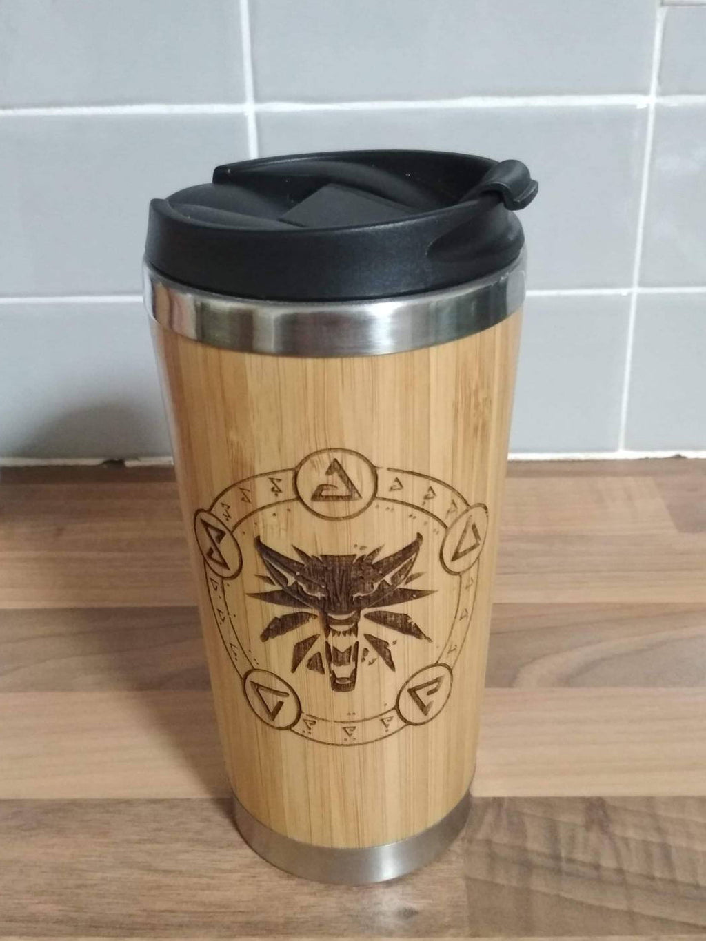 Lasercut Travel Mug   - Bamboo Eco Friendly  - The Witcher - Unique Gift