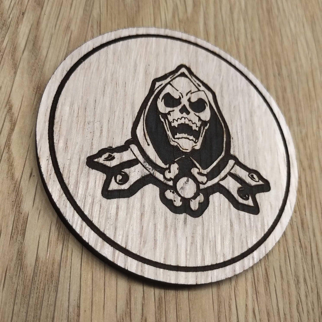 Laser cut wooden coaster. MOTU He-man villain Skeletor lord of destruction - Unique Gift lasercut