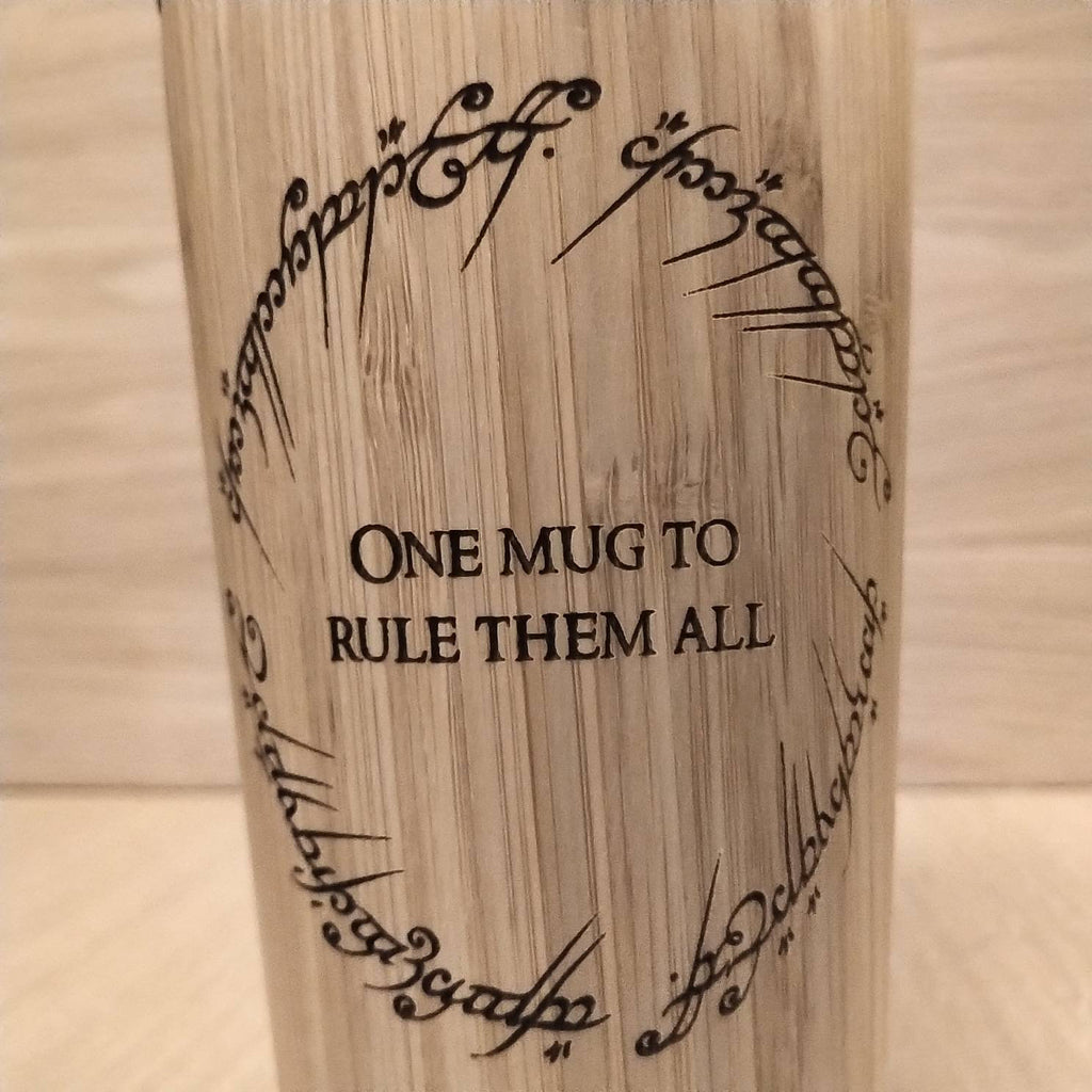 Lasercut Travel Mug - Bamboo Eco Friendly - LOTR One mug to rule them all. Lord of the rings inspired- Unique Gift for him her friend