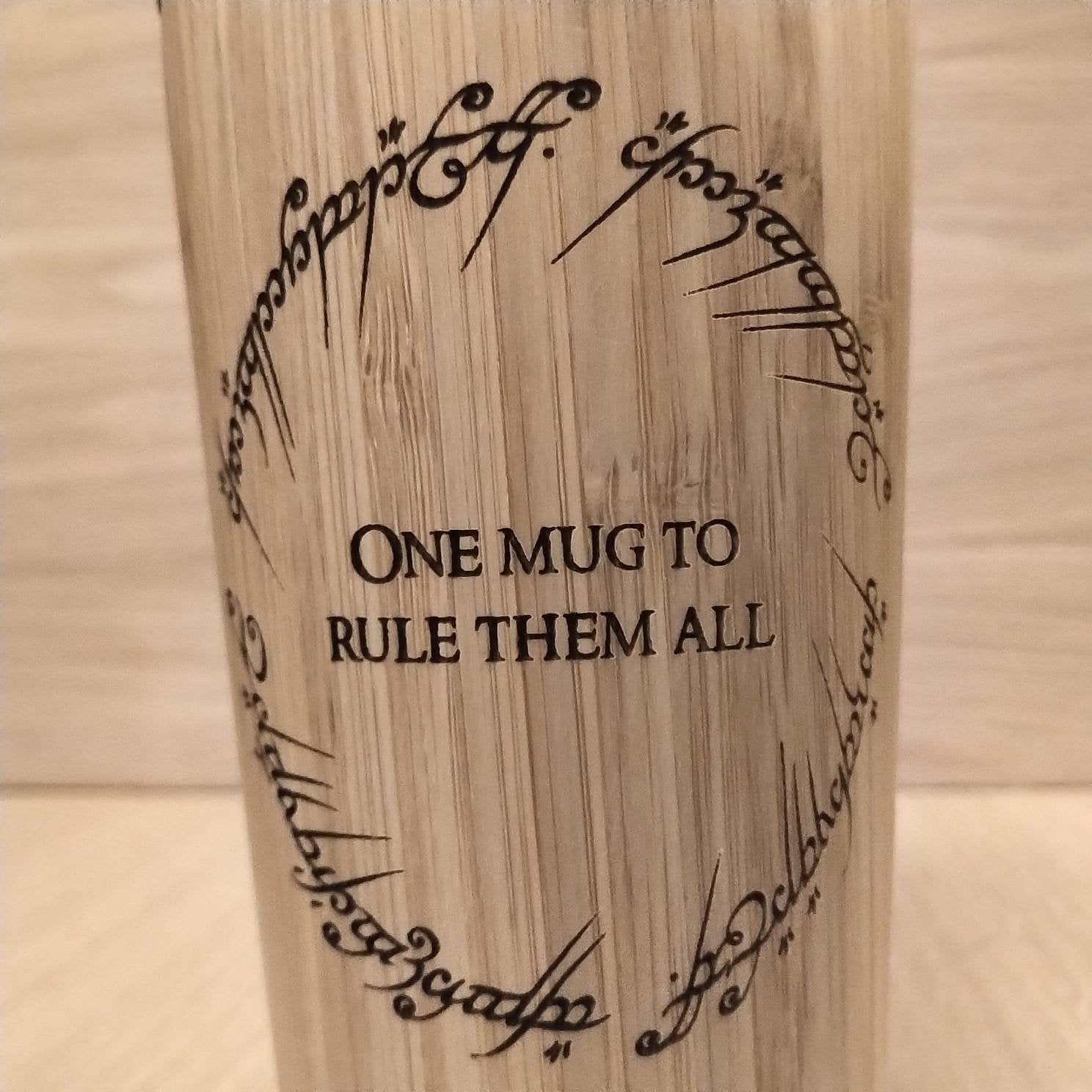 Lasercut Travel Mug - Bamboo Eco Friendly - LOTR One mug to rule them all. Lord of the rings inspired- Unique Gift for him her friend
