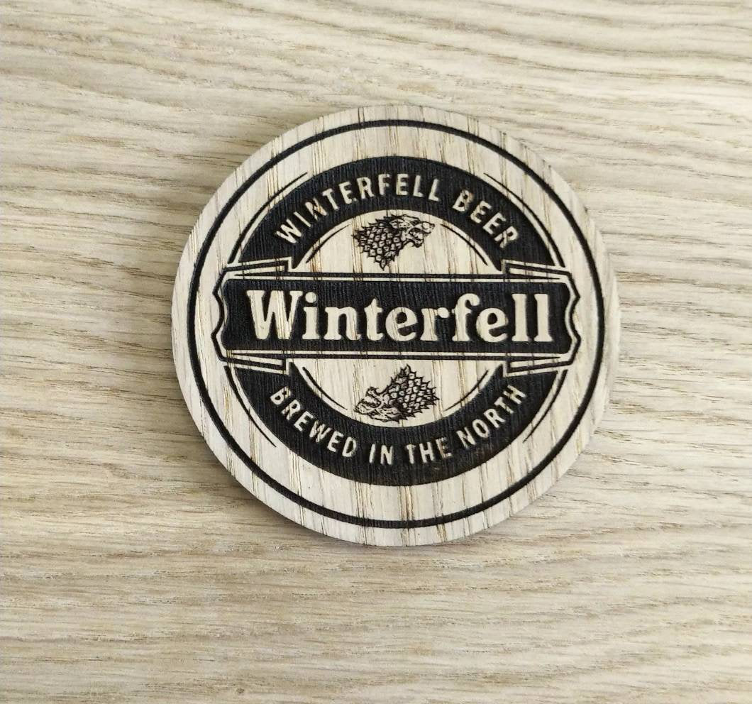 Laser cut wooden coaster. winter fell beer - Unique Gift lasercut