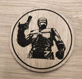 Laser cut wooden coaster. Futuristic robot cop Robocop 1980s fan art - Unique Gift lasercut
