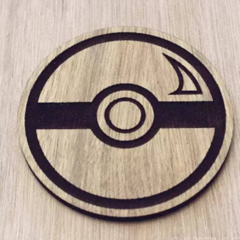 Laser cut wooden coaster. Catch em all ball  - Unique Gift lasercut