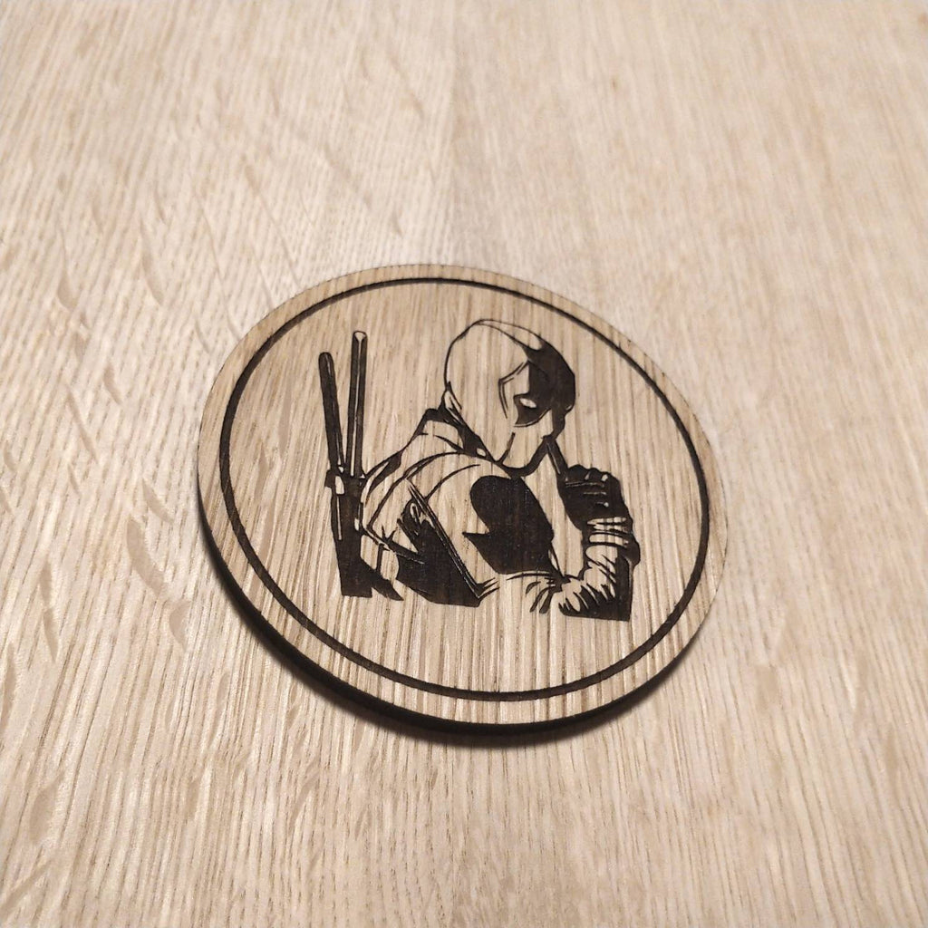 Laser cut wooden coaster. Merc with a mouth deadpool  - Unique Gift lasercut
