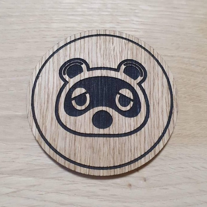 Laser cut wooden coaster. Animal crossing Tom Nook head - Unique Gift lasercut