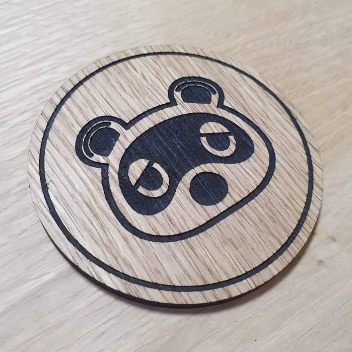 Laser cut wooden coaster. Animal crossing Tom Nook head - Unique Gift lasercut