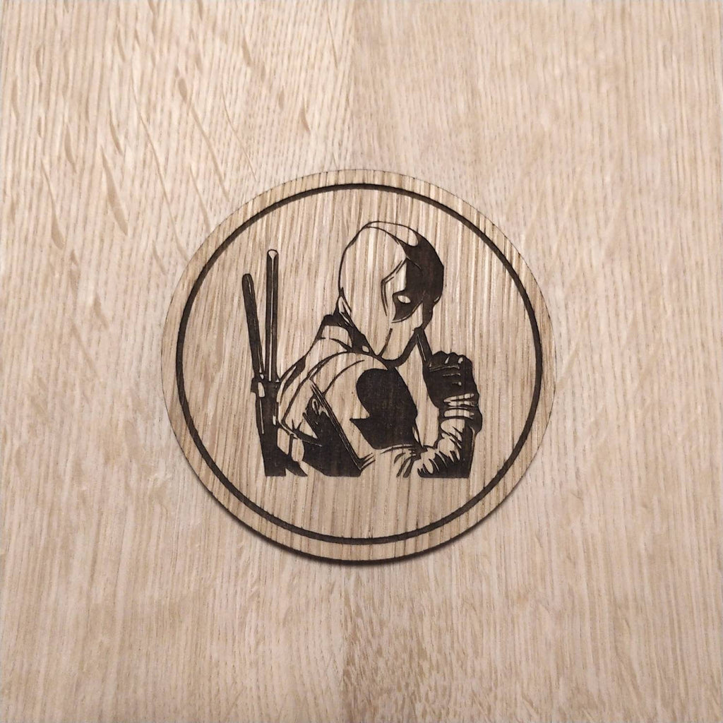 Laser cut wooden coaster. Merc with a mouth deadpool  - Unique Gift lasercut