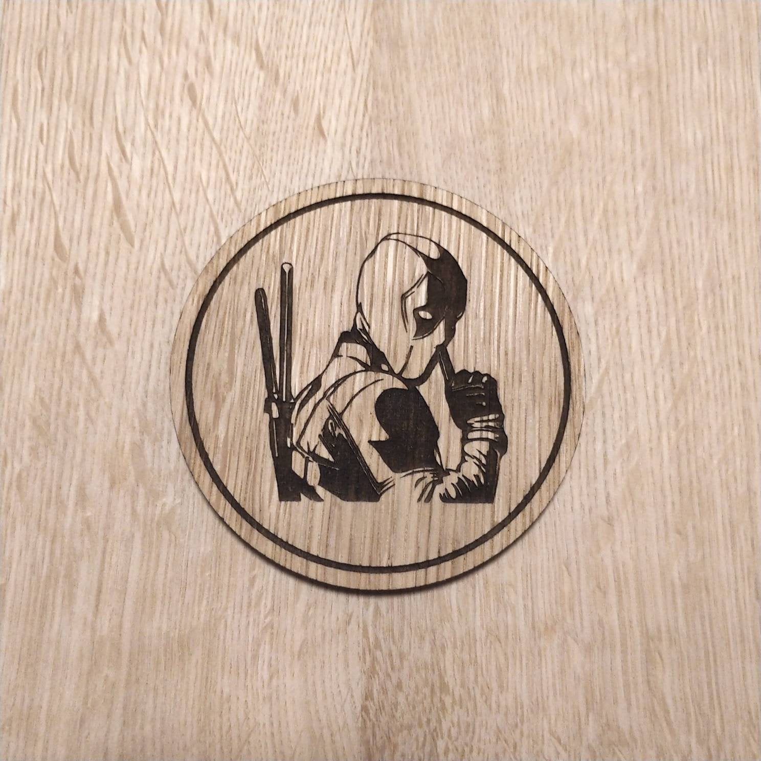 Laser cut wooden coaster. Merc with a mouth deadpool  - Unique Gift lasercut