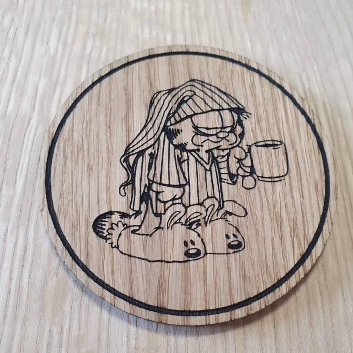 Laser cut wooden coaster. Ginger cat hates Monday's coffee and slippers - Unique Gift lasercut