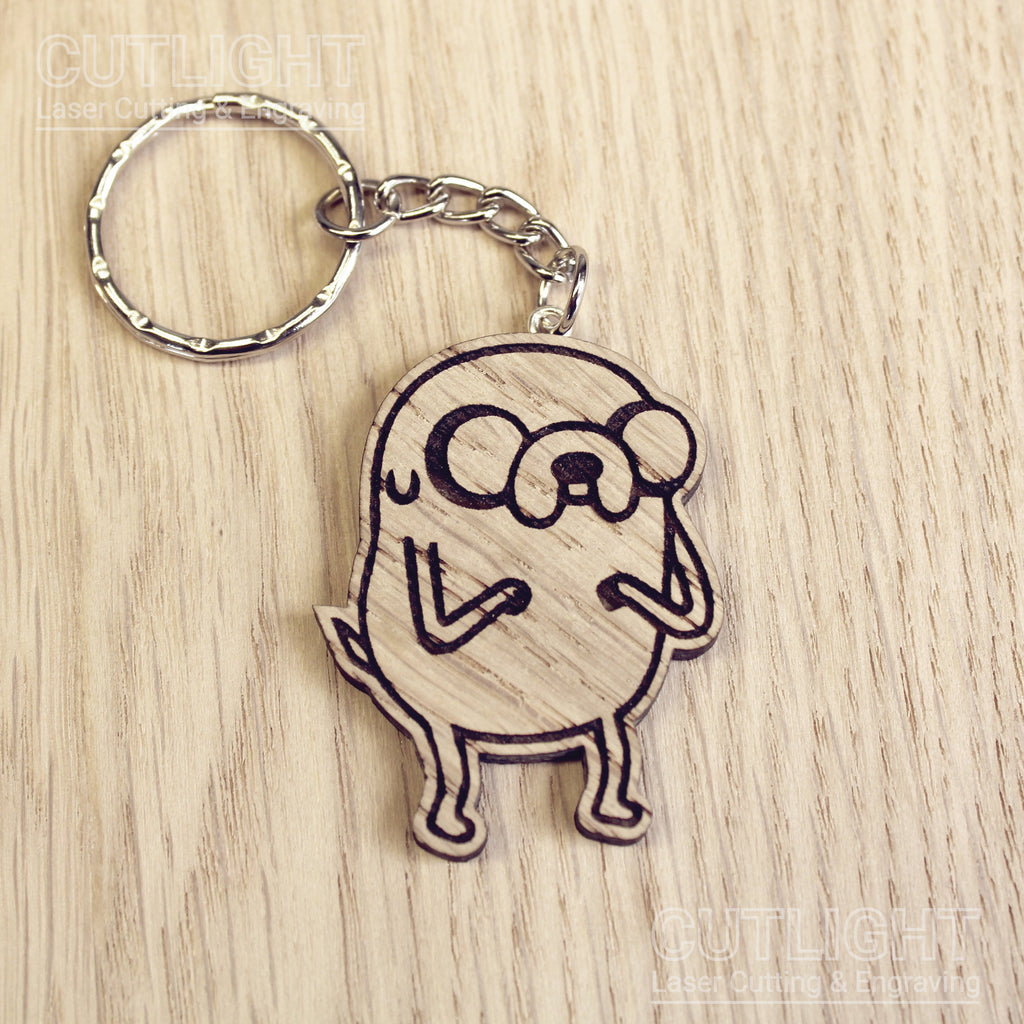 Lasercut wooden keyring keychain. Time for adventure Jake Dog  - Unique Gift